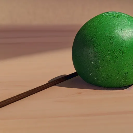 Image similar to wooden cane with green slime on it, octane render