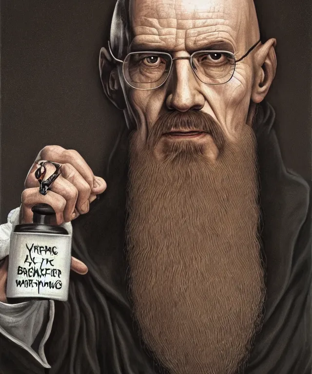 Image similar to portrait of Saruman as Walter White in Breaking Bad, lowbrow painting by Mark Ryden