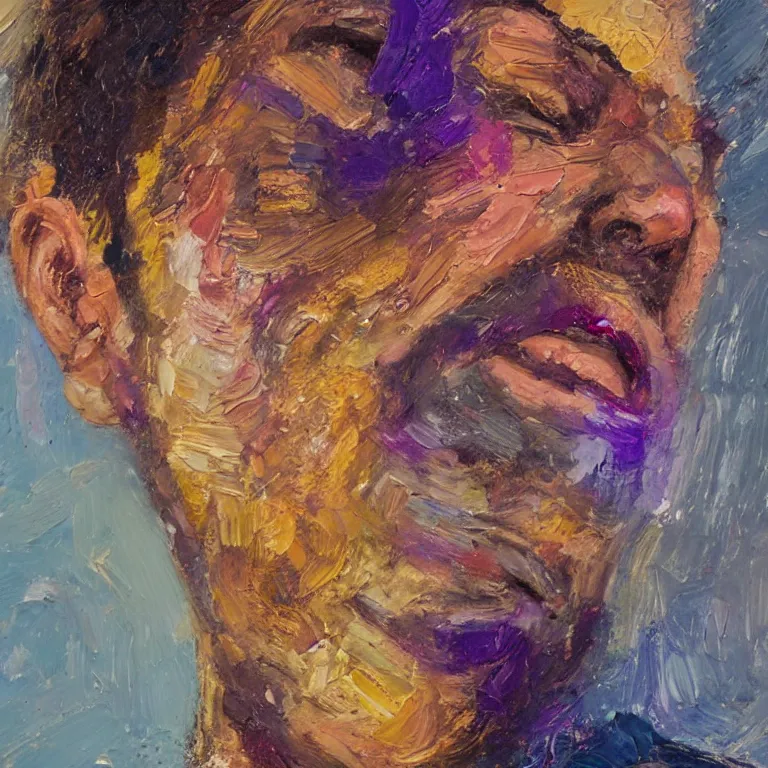 Image similar to Beautiful warmly lit close up studio portrait of young teenage Thanos sweetly smiling cute, impasto oil painting heavy brushstrokes by Cy Twombly and Anselm Kiefer , trending on artstation dramatic lighting abstract Expressionism