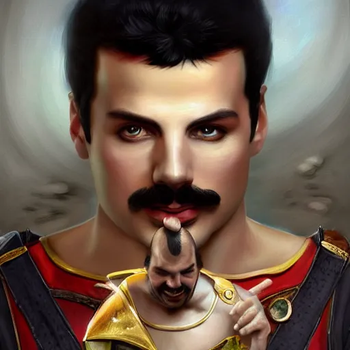 Prompt: portrait of freddie mercury playing super mario, fantasy, intricate, elegant, highly detailed, digital painting, artstation, concept art, matte, sharp focus, illustration, art by aenaluck and roberto ferri and greg rutkowski, epic fantasy, digital painting