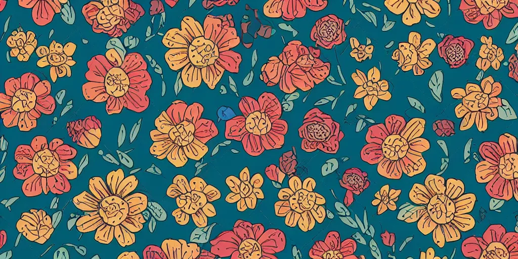 Image similar to flowers pattern, by anastasia beltyukova, intricate, sharp focus, detailed, lively colors, studio ghibli color scheme