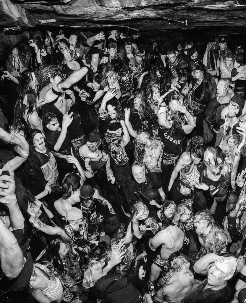 Image similar to photos of a wild underground party taken by merlin bronques, expert everything is under water