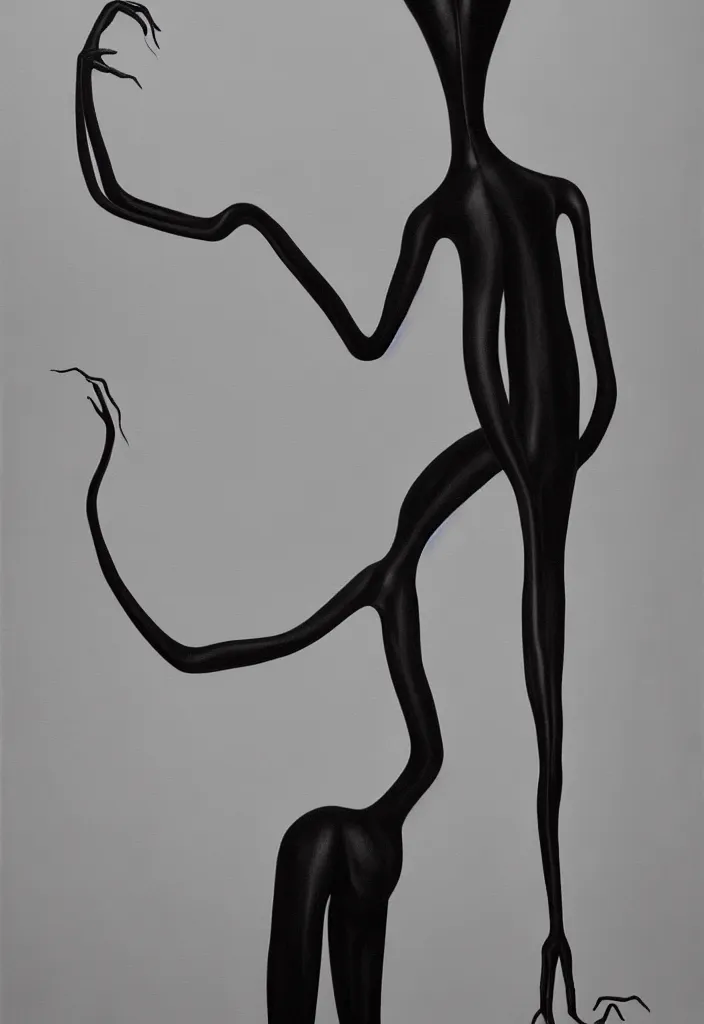 Image similar to a featureless slender humanoid being with long arms, an elegant suit and black, slimy tentacles coming out its shoulders. portrait, hyperrealism, painting by ken currie