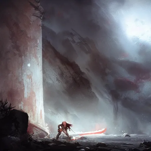 Image similar to kratos after defeating zeus by greg rutkowski