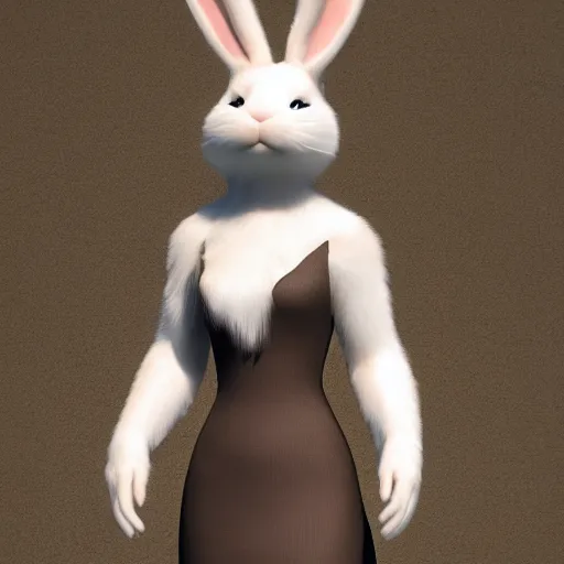 Prompt: beautiful fit furry female anthropomorphic rabbit wearing dress, full body, ultra realistic, vray, 5 5 mm
