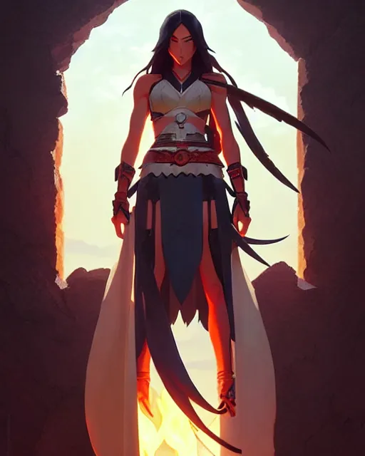 Image similar to azctec warrior, megan fox, detailed perfect face, exquisite details, fire magic, mid view, design on a white background, by studio muti, greg rutkowski makoto shinkai takashi takeuchi studio ghibli