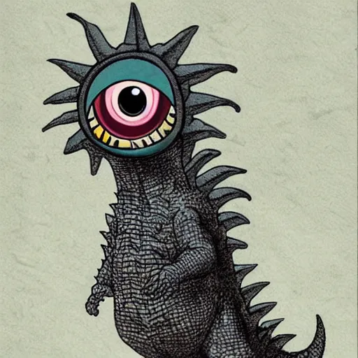 Image similar to godzilla with googly eyes by tim burton