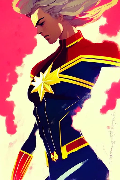 Prompt: a ultradetailed beautiful painting of a stylish captain marvel, by conrad roset, greg rutkowski and makoto shinkai trending on artstation