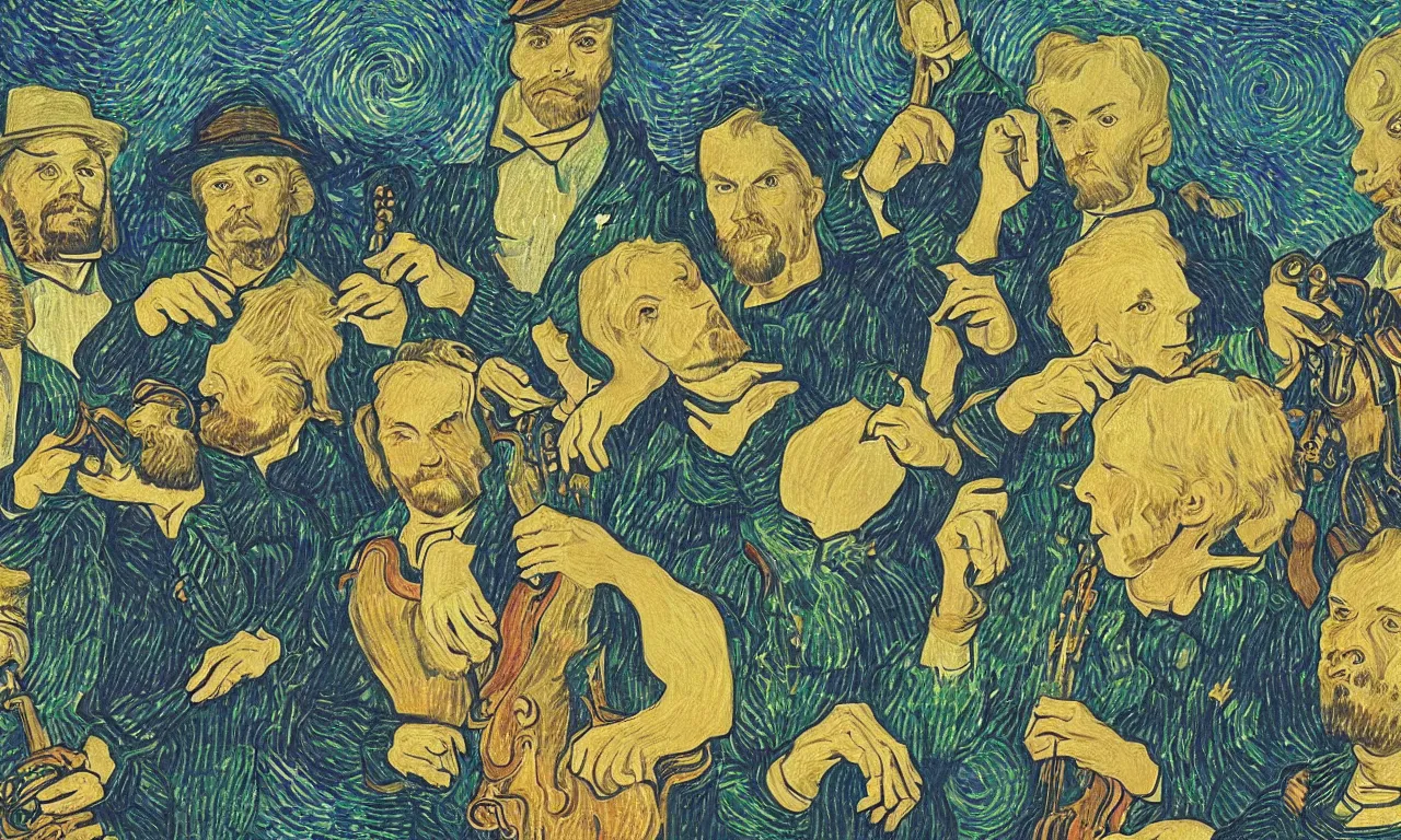 Prompt: an music album cover for a band called afterchock by vangogh