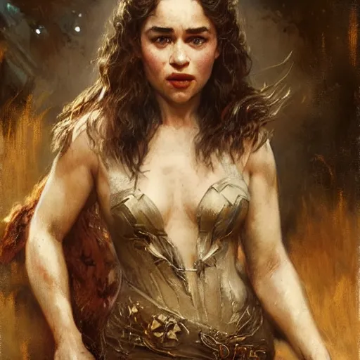 Prompt: emilia clarke with fangs, detailed, by gaston bussiere, bayard wu, greg rutkowski, giger, maxim verehin, greg rutkowski, masterpiece, sharp focus,