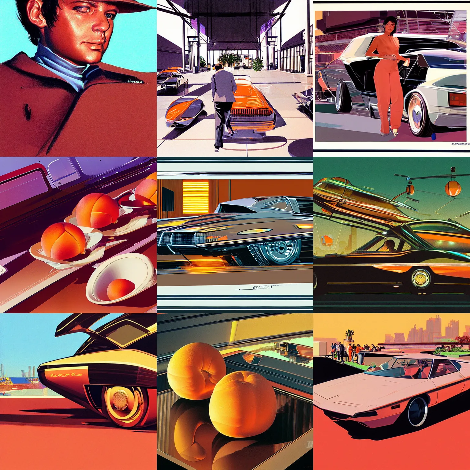 Prompt: digital art, detailed realistic illustration of 🍑 by Syd Mead