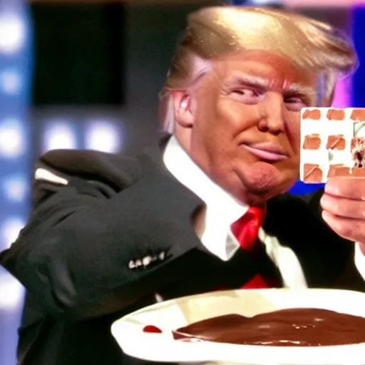 Image similar to donald j. trump shooting chocolate pudding from his fingertips