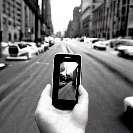 Prompt: selfie with iphone by vivian maier