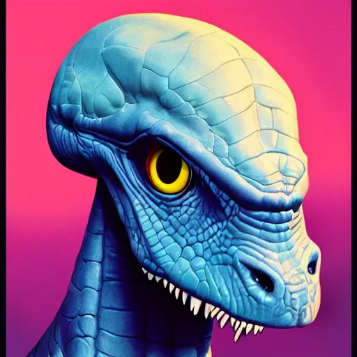 Image similar to Lofi vaporwave portrait dinosaur, Pixar style, Tristan Eaton, Stanley Artgerm, Tom Bagshaw