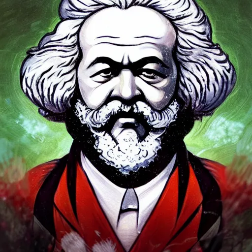 Prompt: beautiful amazing anime portrait painting of karl marx. by koyoharu gotouge, kohei horikoshi, tatsuya endo, satoshi kon