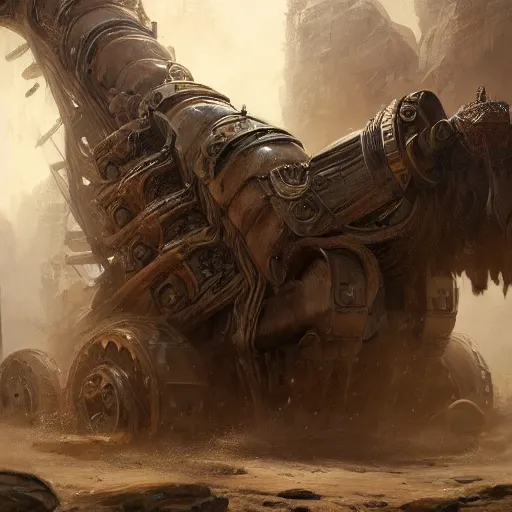 Image similar to detailed portrait of a double barreled mammoth tank, fantasy, intricate, elegant, highly detailed, digital painting, artstation, concept art, matte, sharp focus, illustration, art by aenaluck and roberto ferri and greg rutkowski, epic fantasy, digital painting