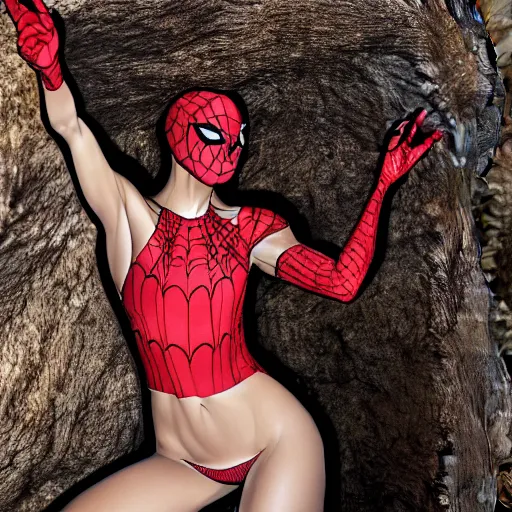 Image similar to beautiful spider girl in a cave