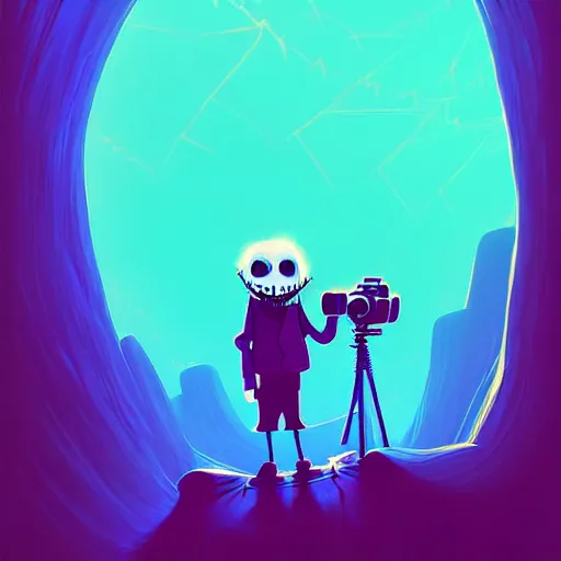 Image similar to curled perspective digital art of a cute smiling grandpa with a photo camera by anton fadeev from nightmare before christmas