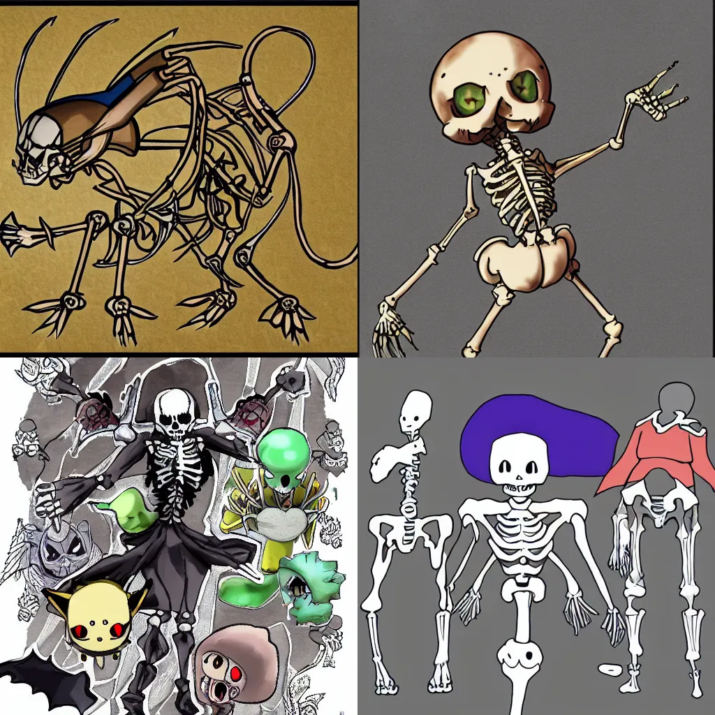 Prompt: Sugomori Art Of A Skeleton As A Pokemon, HD