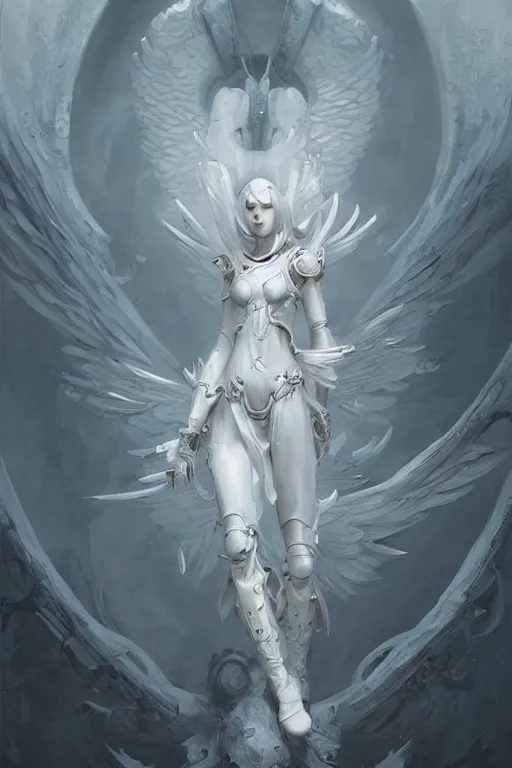 Prompt: white angel, ornate, intricate and detailed, rule of thirds, Art by Peter Mohrbacher, Tsutomu Nihei, unreal engine, pixar, video game