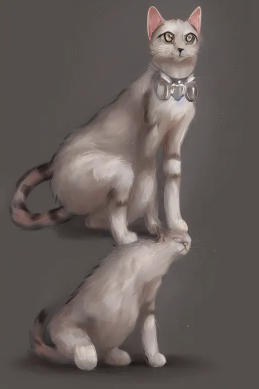 Image similar to a fullbody pose of humanoid cat, beautiful clean oil painting a anthropomorphic cat, pinterest, artstation trending, behance, silver, laser light, trending on furaffinity, backlighting, cartoon, by kawacy