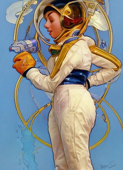 Image similar to Donald Duck as an astronaut, woman, fantasy, intricate, elegant, highly detailed, centered, digital painting, artstation, concept art, smooth, sharp focus, illustration, art by artgerm and donato giancola and alphonse mucha