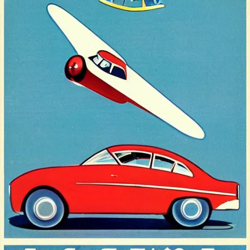 Image similar to 1 9 5 0 s prototype flying car, 1 9 5 0 s poster