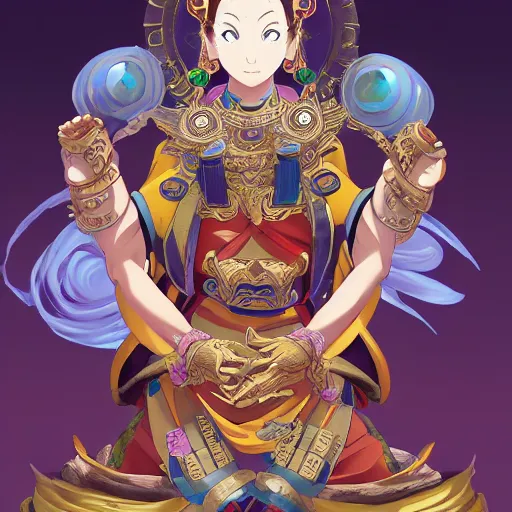 Prompt: portrait of the bodhisattva of arms, anime fantasy illustration by tomoyuki yamasaki, kyoto studio, madhouse, ufotable, comixwave films, trending on artstation