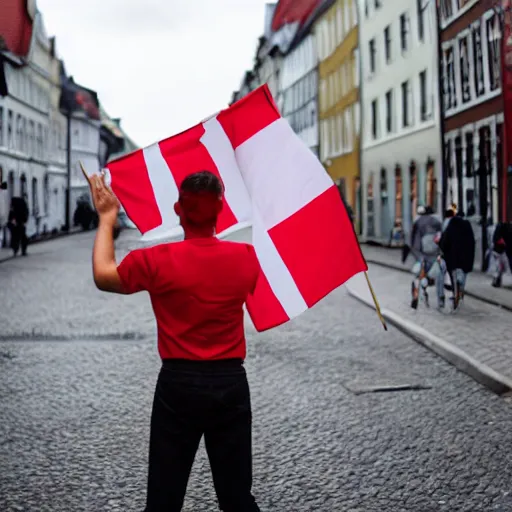 Prompt: danish person waving a flag