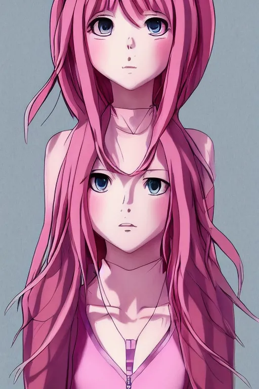 Image similar to high definition anime portrait of a pink haired anime woman, by Studio Ghibli, trending on artstation, sharp high quality anime, digital art, photoshop, proportionate