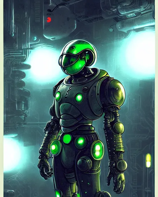 Image similar to luigi in a mech scifi suit matrix with chrome and small lights by, fantasy character portrait, ultra realistic, futuristic background by laurie greasley, concept art, intricate details, highly detailed by greg rutkowski, gaston bussiere, craig mullins, simon bisley