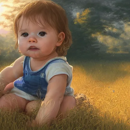 Prompt: clear portrait of human babies, adorable appearance!!!, golden hour, happy apearance, cottagecore!!, background hyper detailed, character concept, full body, dynamic pose, intricate, elegant, highly detailed, digital painting, artstation, concept art, smooth, sharp focus, illustration, art by artgerm and greg rutkowski and alphonse mucha