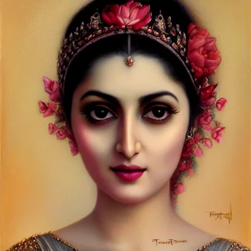 Image similar to beautiful young sridevi portrait by tom bagshaw