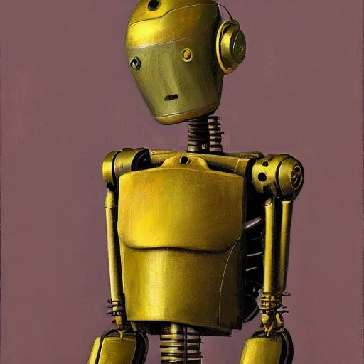 Image similar to portrait of a robot by lucian freud in the style of greg rutkowski