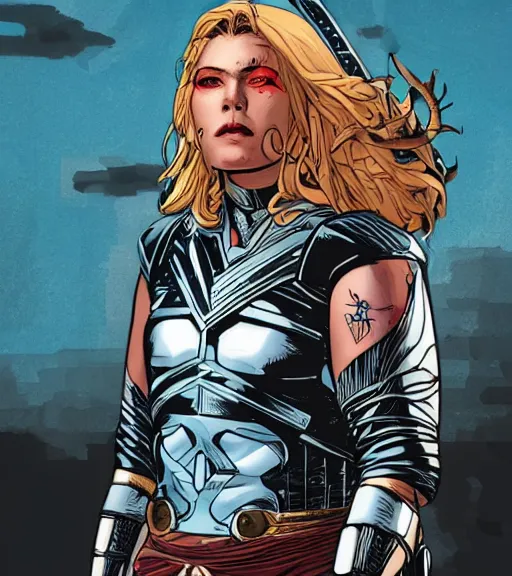 Image similar to Viking female android, by MARVEL comics and Sandra Chevrier, 4k