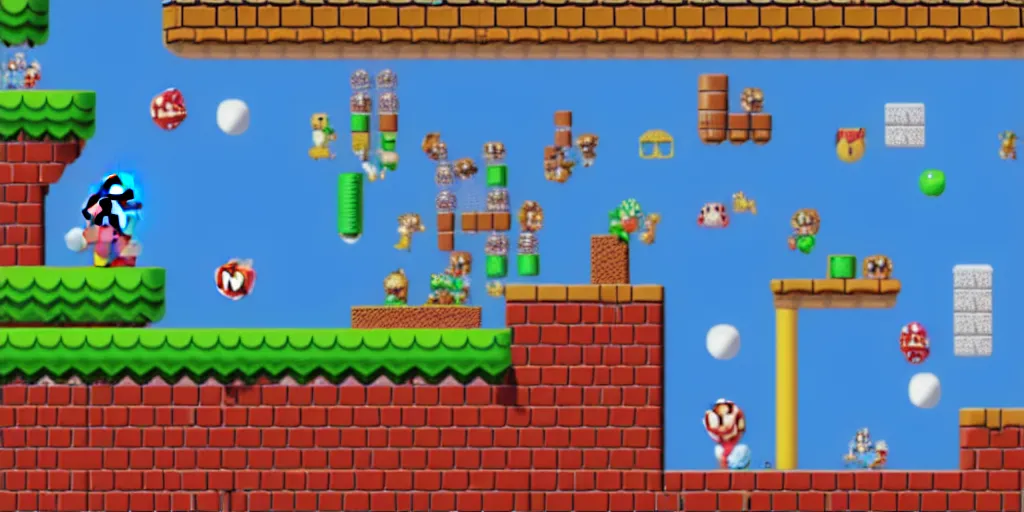 Image similar to super mario bros. fighting with ulrtraman fly to universe, 8 k