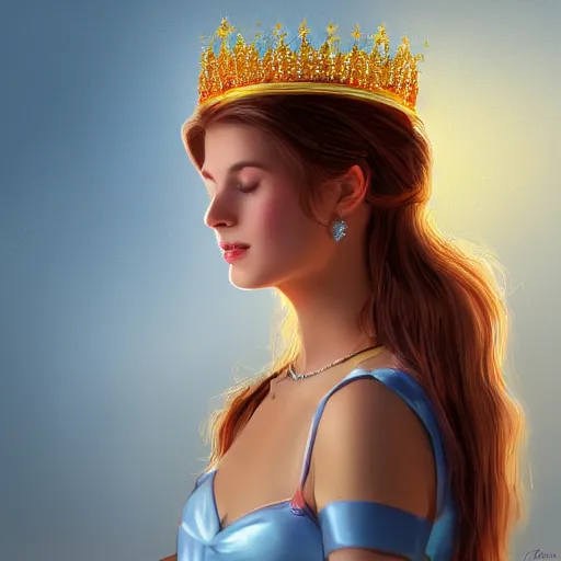 Prompt: a princess looking at a glowing crown, digital painting, hd, smooth, Rutkowski Greg, Tran Ross