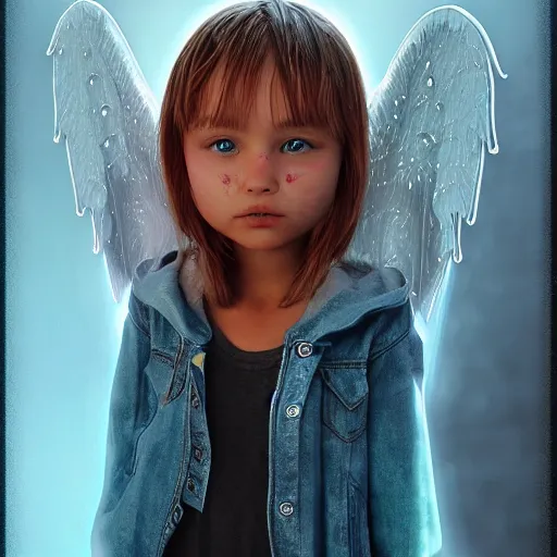 Image similar to angel, cartoon portrait made out of rain, realistic, highly detailed, neon, rendered in octane, unreal engine, beautiful, trending on artstation, emotional