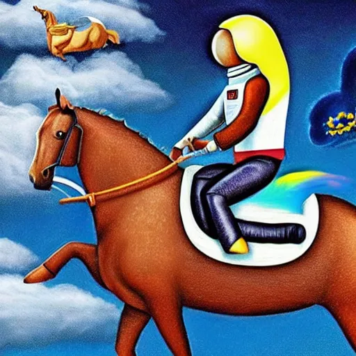 Image similar to a horse riding an astronaut, horse, style of surrealism