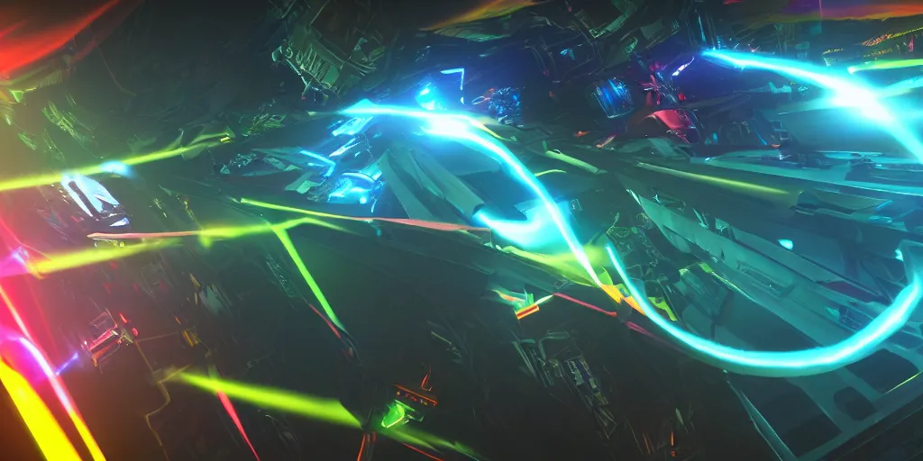 Image similar to screenshot of the videogame tempest, vector, axure sky, neon glow, lens flare, 8 k