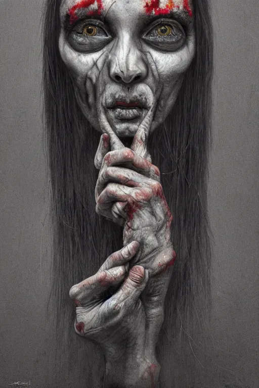 Image similar to surrealism crayon cartoon grunge of a creepy horror nurse girl . intricate artwork. nightmare fuel. terrifying. by zdzisław Beksiński, wlop, dan mumford , trending on artstation, greg rutkowski very coherent symmetrical artwork. cinematic, hyper realism, high detail, octane render, 8k