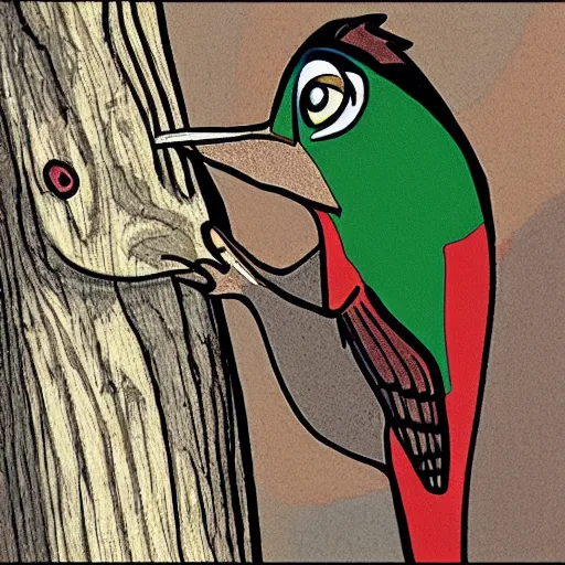 Prompt: hybrid of wally walrus ( wood woodpecker cartoon, 2 0 0 0 ) and wood woodpecker ( wood woodpecker cartoon, 2 0 0 0 )
