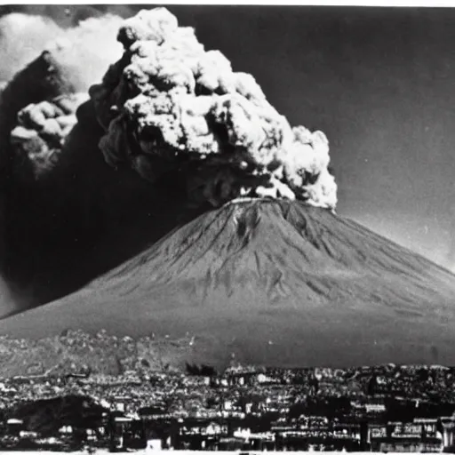 Image similar to photo of mount Vesuvius erupting in 1944, world war 2,