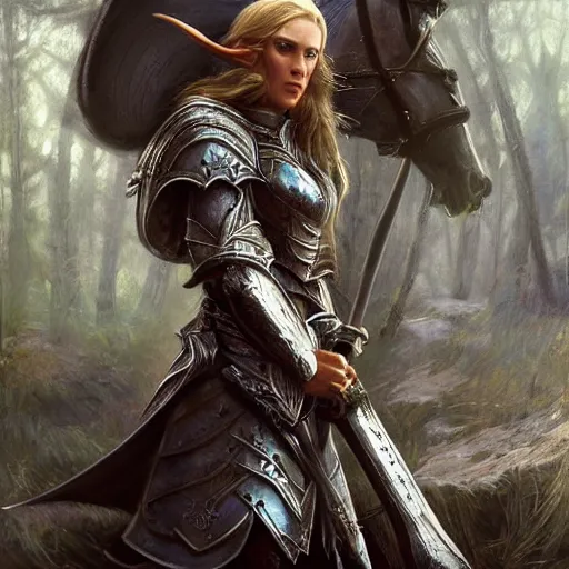 Prompt: standing elf with armor of rivendel, epic masterpiece of cinematographic hyperrealism, realistic shaded lighting poster by craig mallismo, artgerm, jeremy lipkin and michael garmash, unreal engine, radiant light, detailed and intricate environment, digital art, art station trends