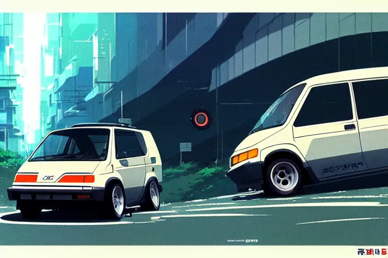 Prompt: honda e kei van, painted by greg rutkowski makoto shinkai takashi takeuchi studio ghibli, akihiko yoshida 2 0 0 1 space odyssey