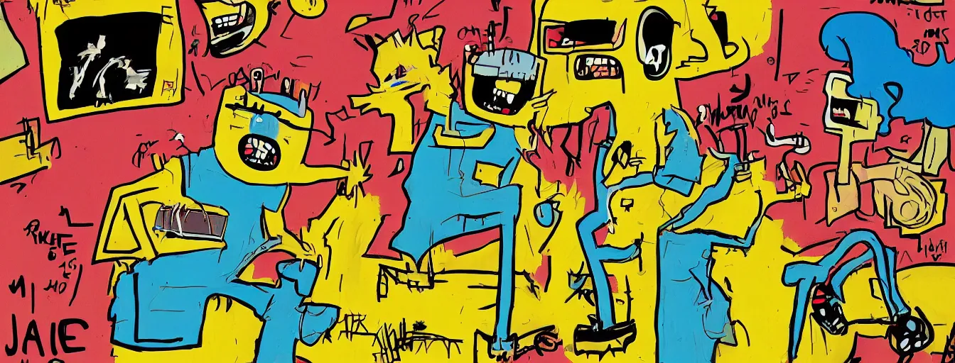 Image similar to jake from adventure time by jean michel basquiat