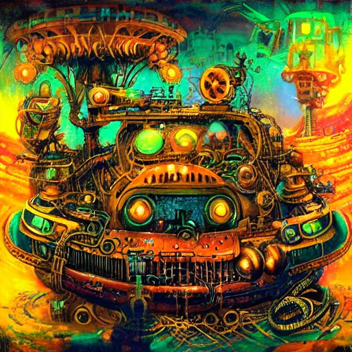 Image similar to steampunk rat, acid, 303, psychedelic, by paul lehr, cd cover for psytrance artist