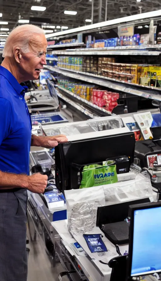 Image similar to joe biden working at walmart, cinema still