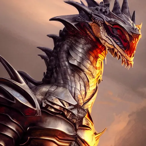Image similar to stunning cinematic elegant body shot with an upward angle, of a beautiful female knight, but as a hot anthropomorphic female dragon, well designed highly detailed cute female dragon head with slick eyes, looking at the camera with a smirk, well armored, detailed claws, high quality, HD octane render, fantasy, furry art, Artstation, Deviantart, Furaffinity
