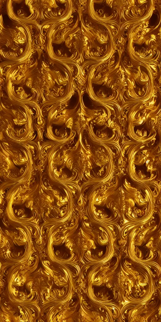 Image similar to seamless 3D baroque gold pattern, Beautiful dynamic shadows ,Artstation, versace pattern, concept design art, Octane render,8K